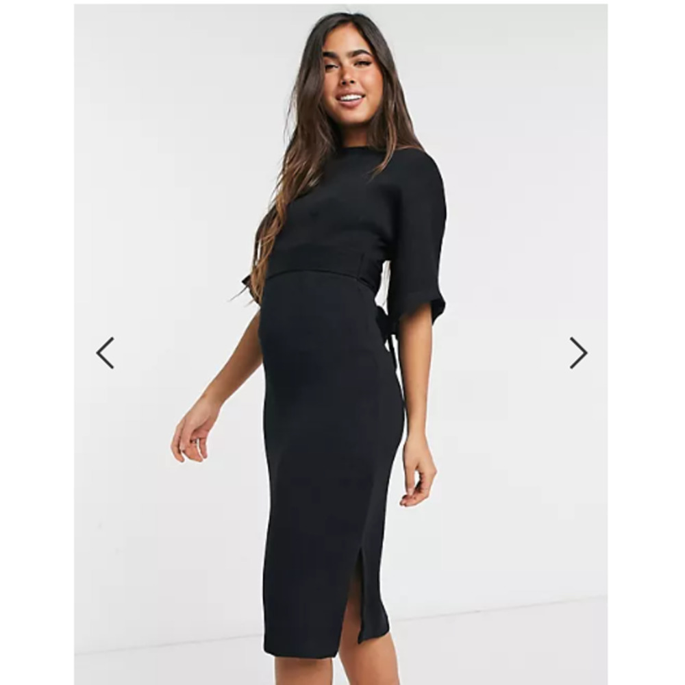 Closet London Ribbed Tie Kimono Sleeve Midi Dress Black Size 6 NWT ASOS